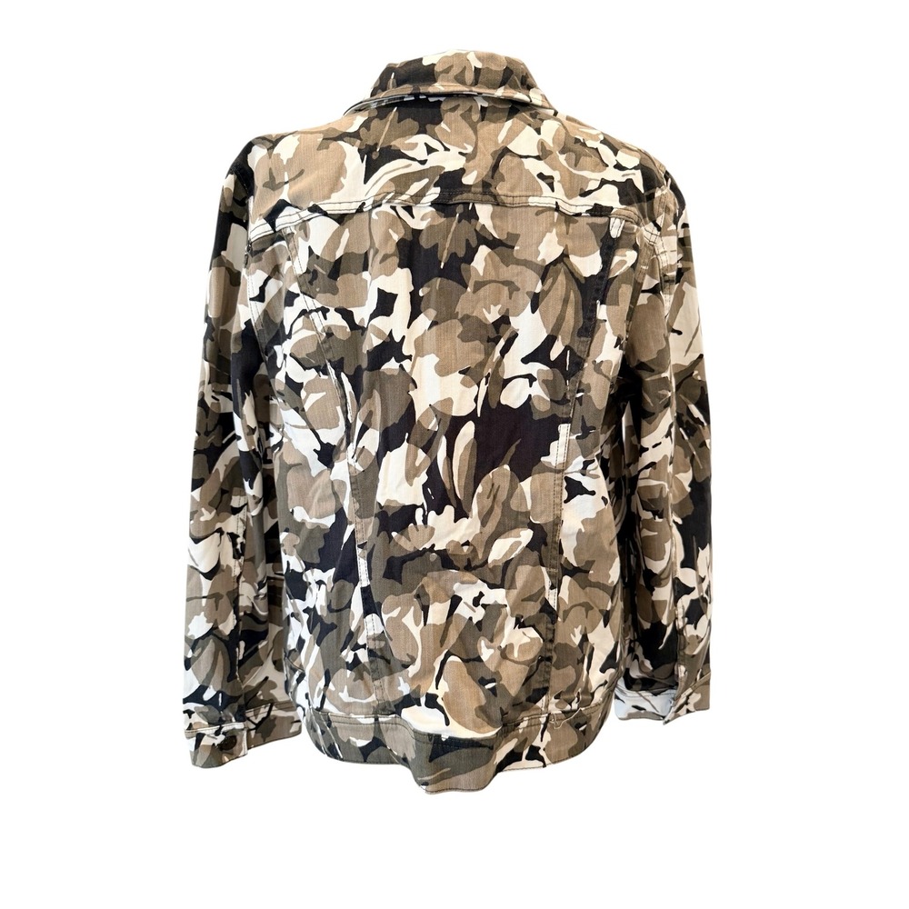 Chico's Floral Camo Denim Utility Jacket 3 16/18 Green Tan Neutral Travell NWT - Picture 6 of 10